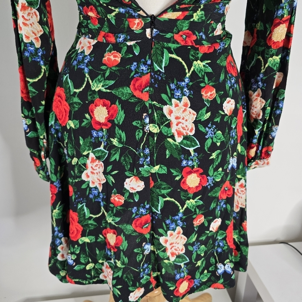 By Anthropologie Lacy V Neck Floral Mini Dress Long Sleeves Size 8 Romantic - Picture 9 of 16